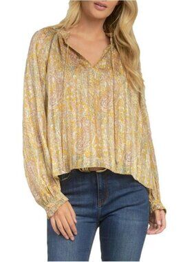 ELAN Women's Peasant Tie Toile TOP Size: Medium